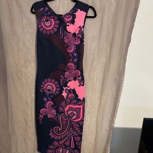 Ted Baker London Pink and Black Paisley Midi Dress